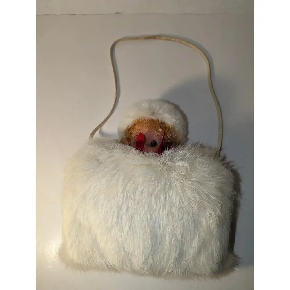 Vintage 1950's Doll Rabbit Fur Muff Hand Warmer